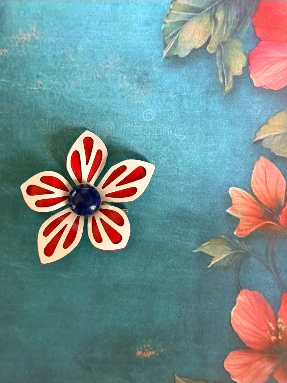 White and Red Enamel Brooch.